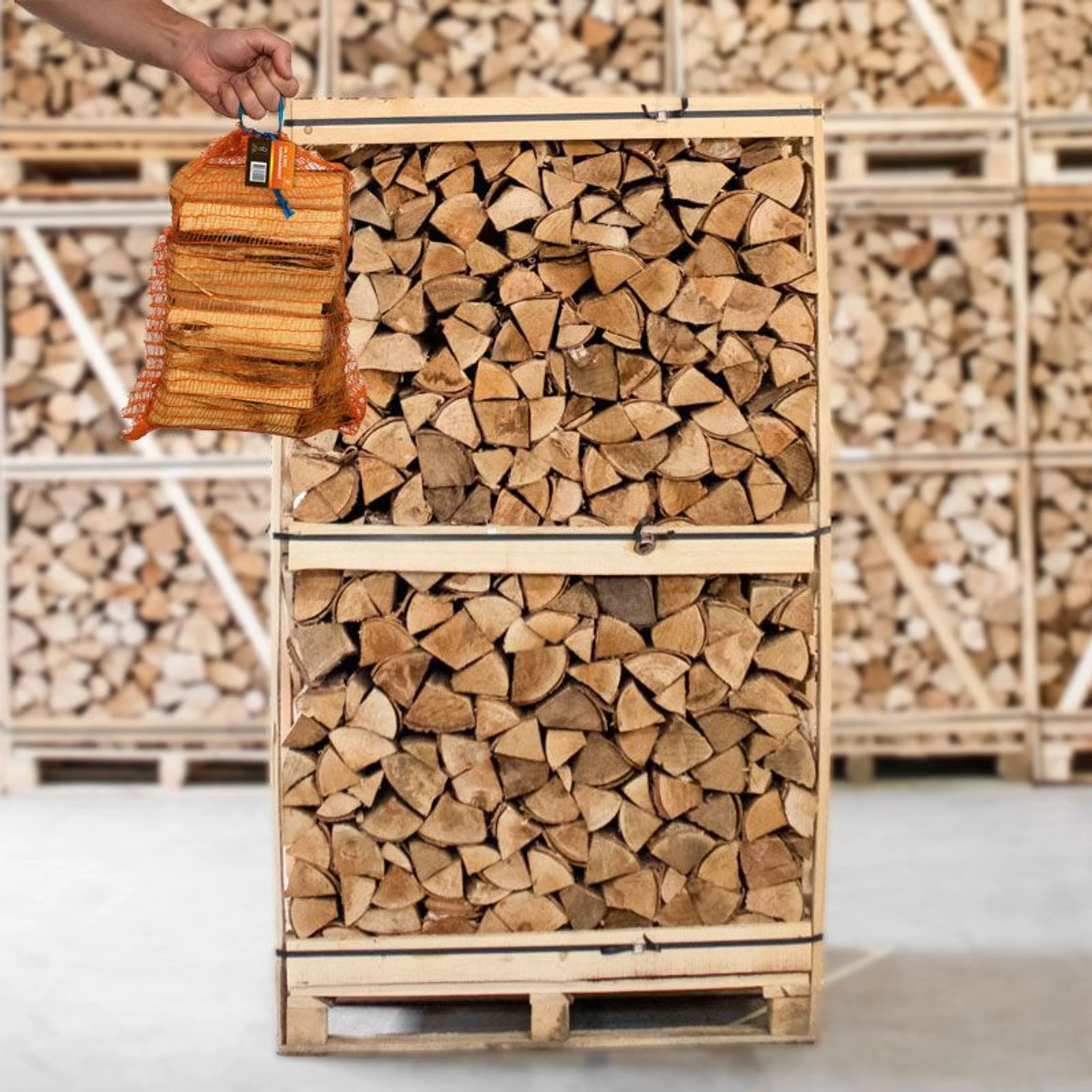 Palette Birken Brennholz 25cm + 5 Netzsäcke Anzündholz gratis