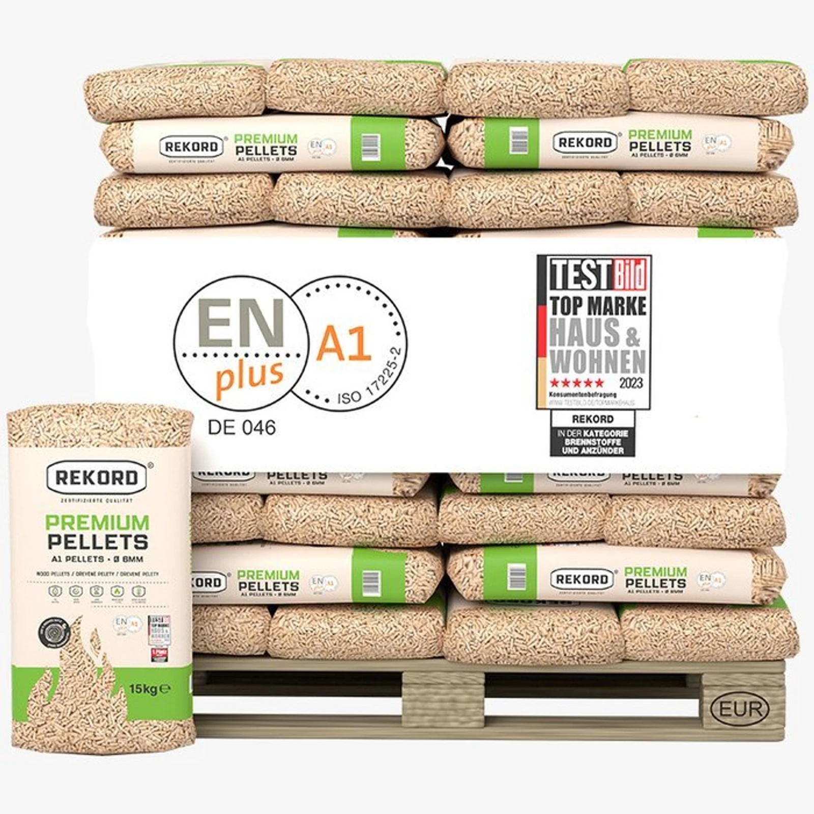 REKORD Premium Holzpellets 6mm ENplusA1, 66 x 15kg Palette
