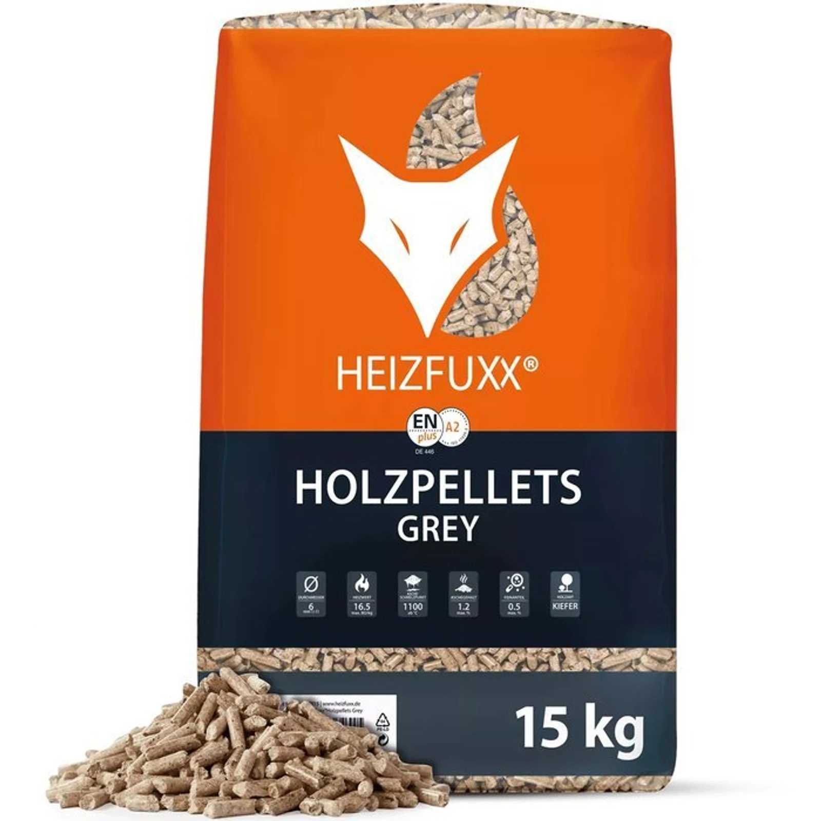 HEIZFUXX Holzpellets Grey 6mm ENplusA1, 65 x 15kg Palette