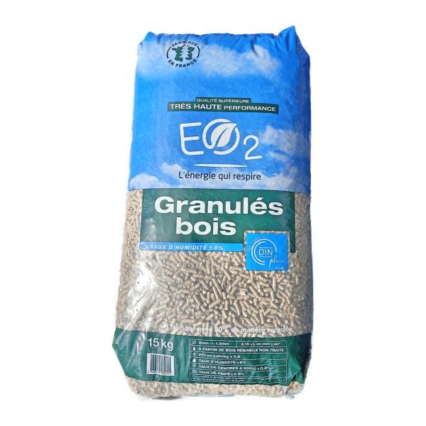 Holzpellets 100% Nadelholz - EO2 DINplus - Palette 1080 kg (72 Säcke à 15 kg)